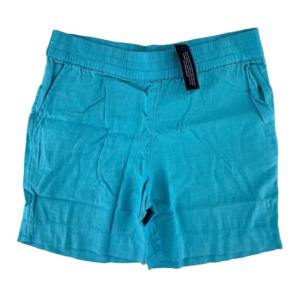 Denim & Co Naturals Linen Blend Shorts w/ Pockets Size XS Bright Aqua Blue